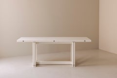 Italian white lacquered folding table with brass details, 1960s