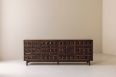 Brutalist Spanish sideboard with graphical doors, 1970s.