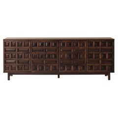Brutalist Spanish sideboard with graphical doors, 1970s.