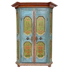 1819 Blu Floral Painted Cabinet, Central Europe
