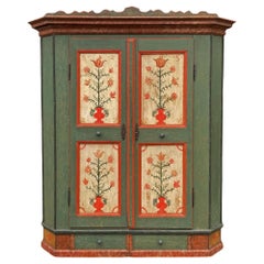 1782 Green Floral Painted Wardrobe