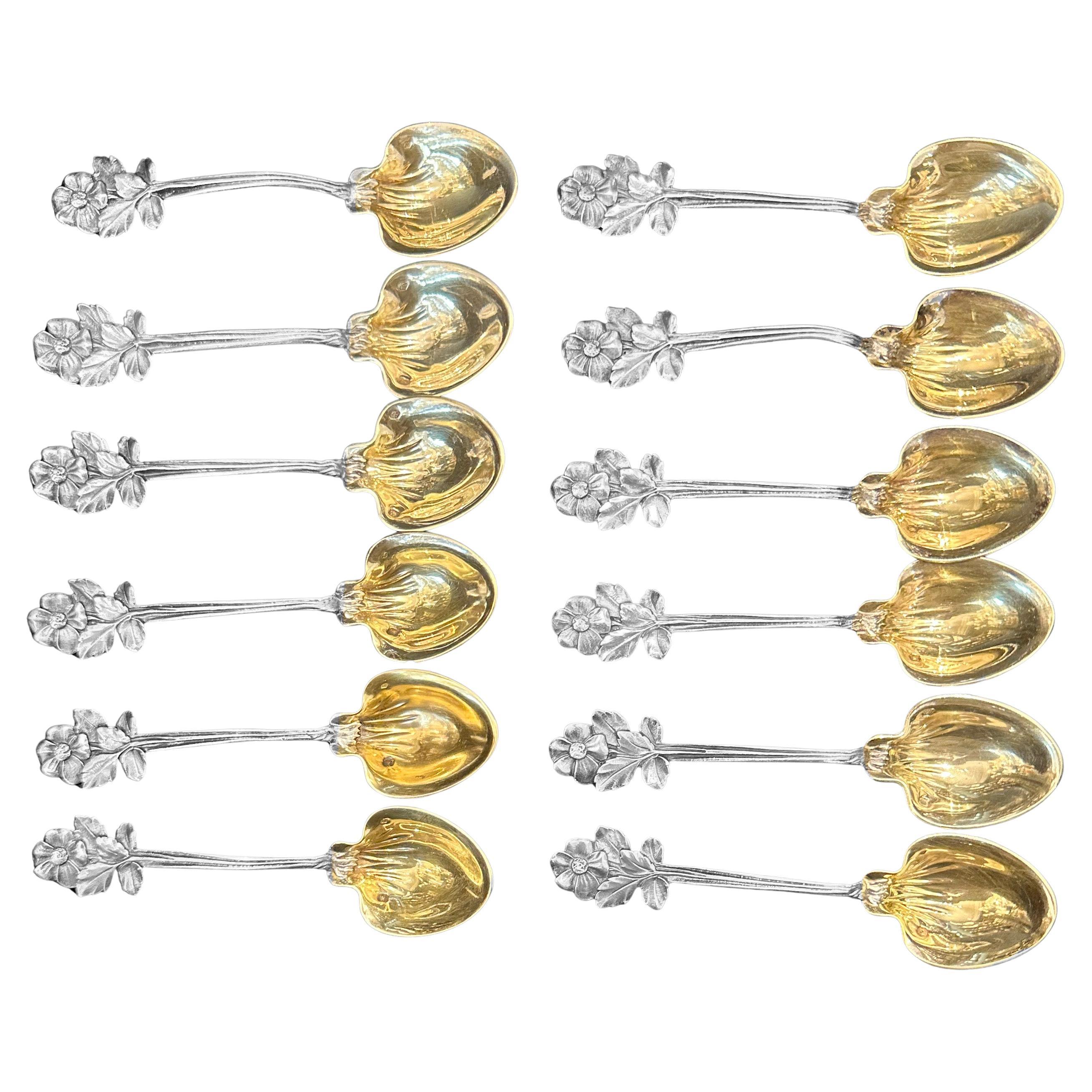 CHRISTOFLE 1880 Marquise PAIVA Sterling strawberry service very rare 14 pieces For Sale