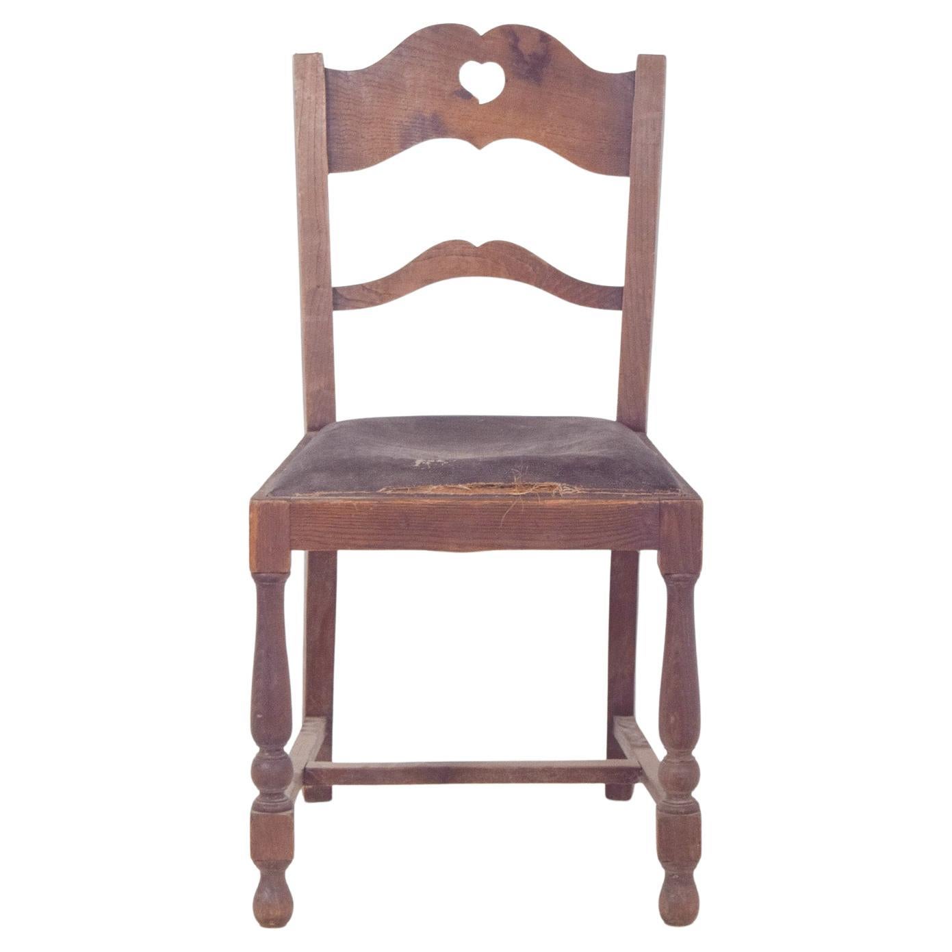 20th Century Rustic Chair with a Heart on the Back. For Sale