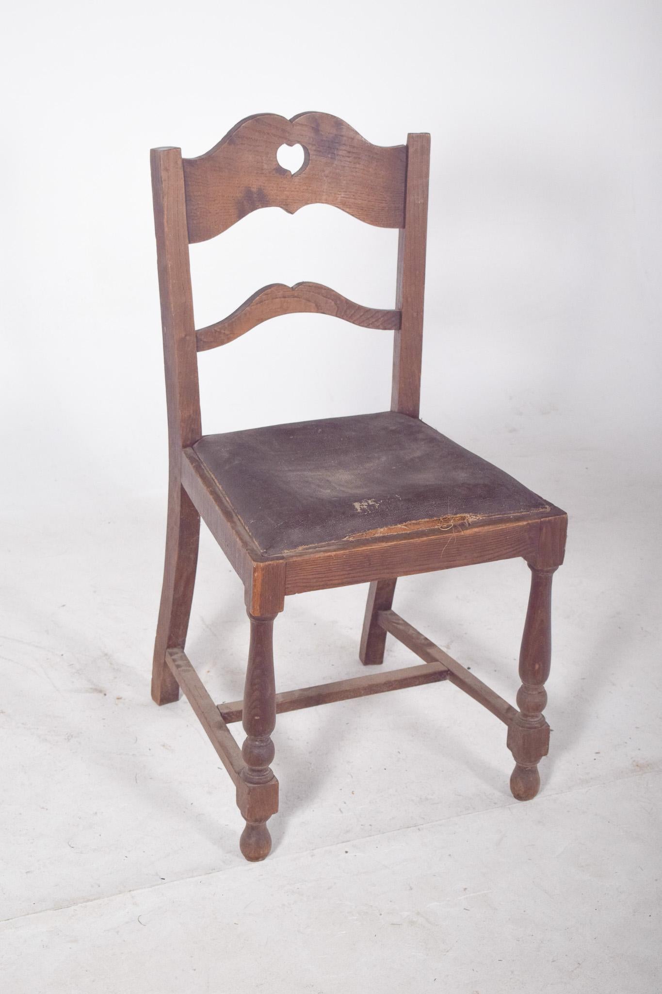 Mid-Century Modern 20th Century Rustic Chair with a Heart on the Back. For Sale