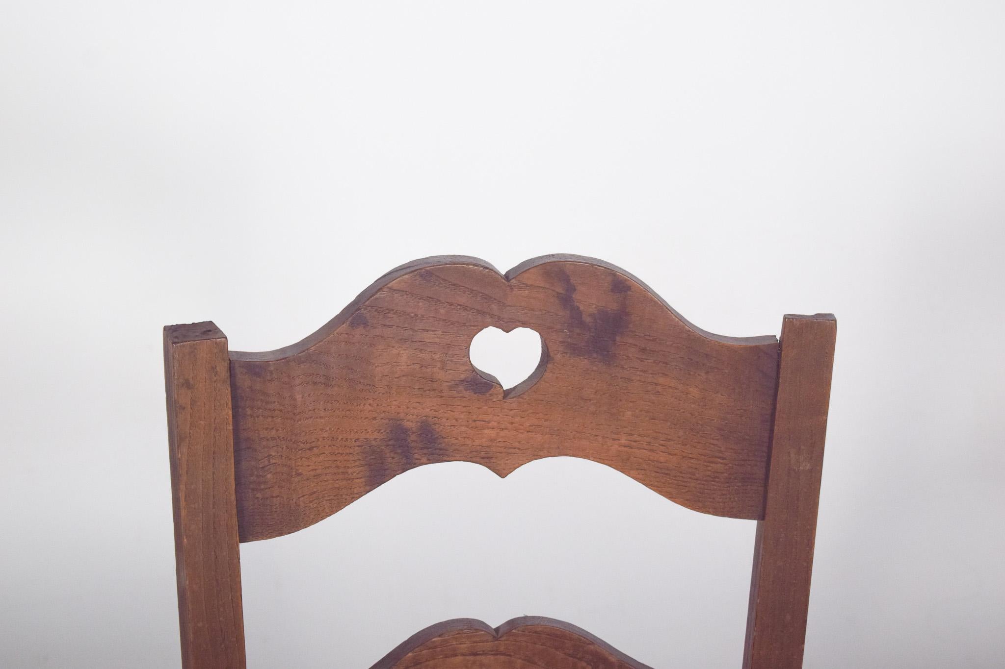 Portuguese 20th Century Rustic Chair with a Heart on the Back. For Sale