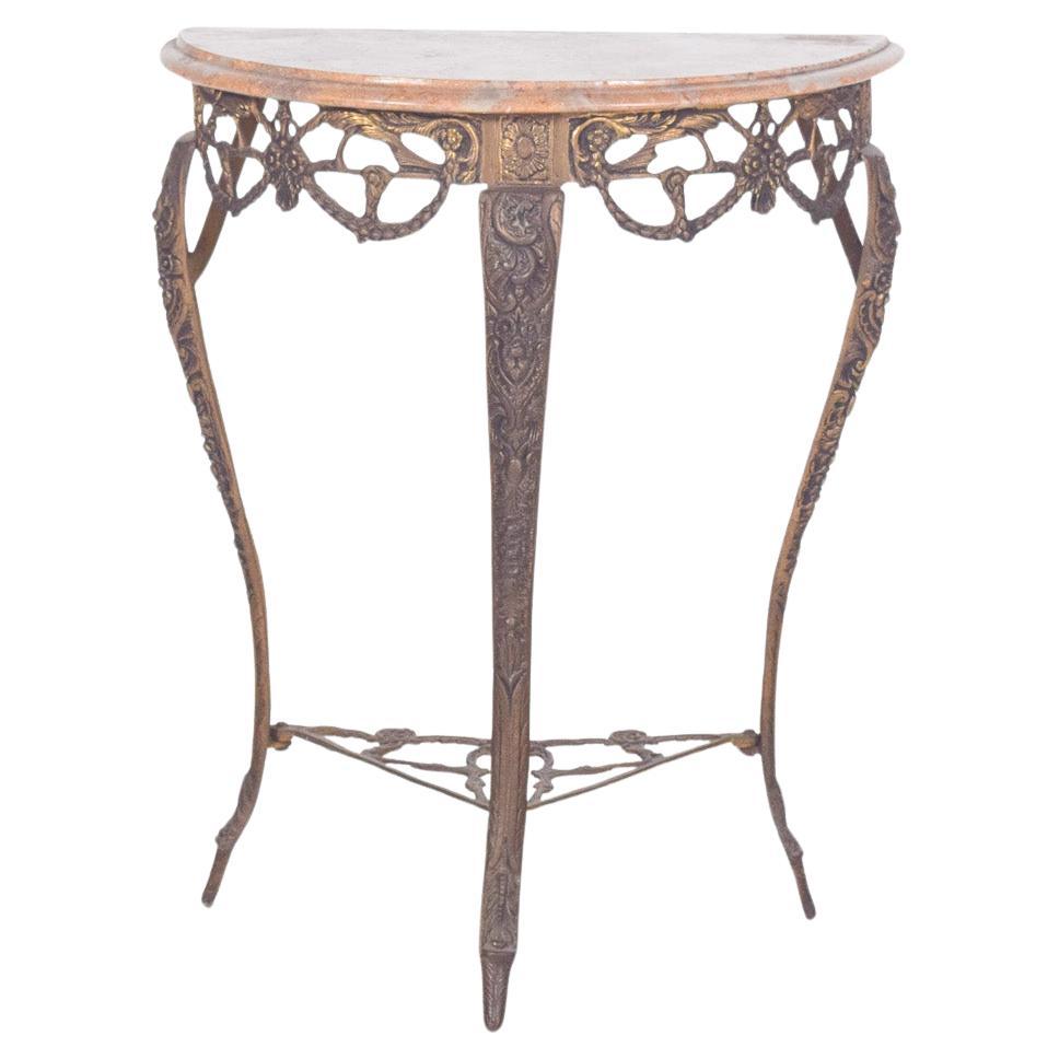 Portuguese Rustic Half-moon Table with Marble Top For Sale