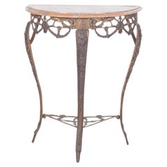 Portuguese Rustic Half-moon Table with Marble Top