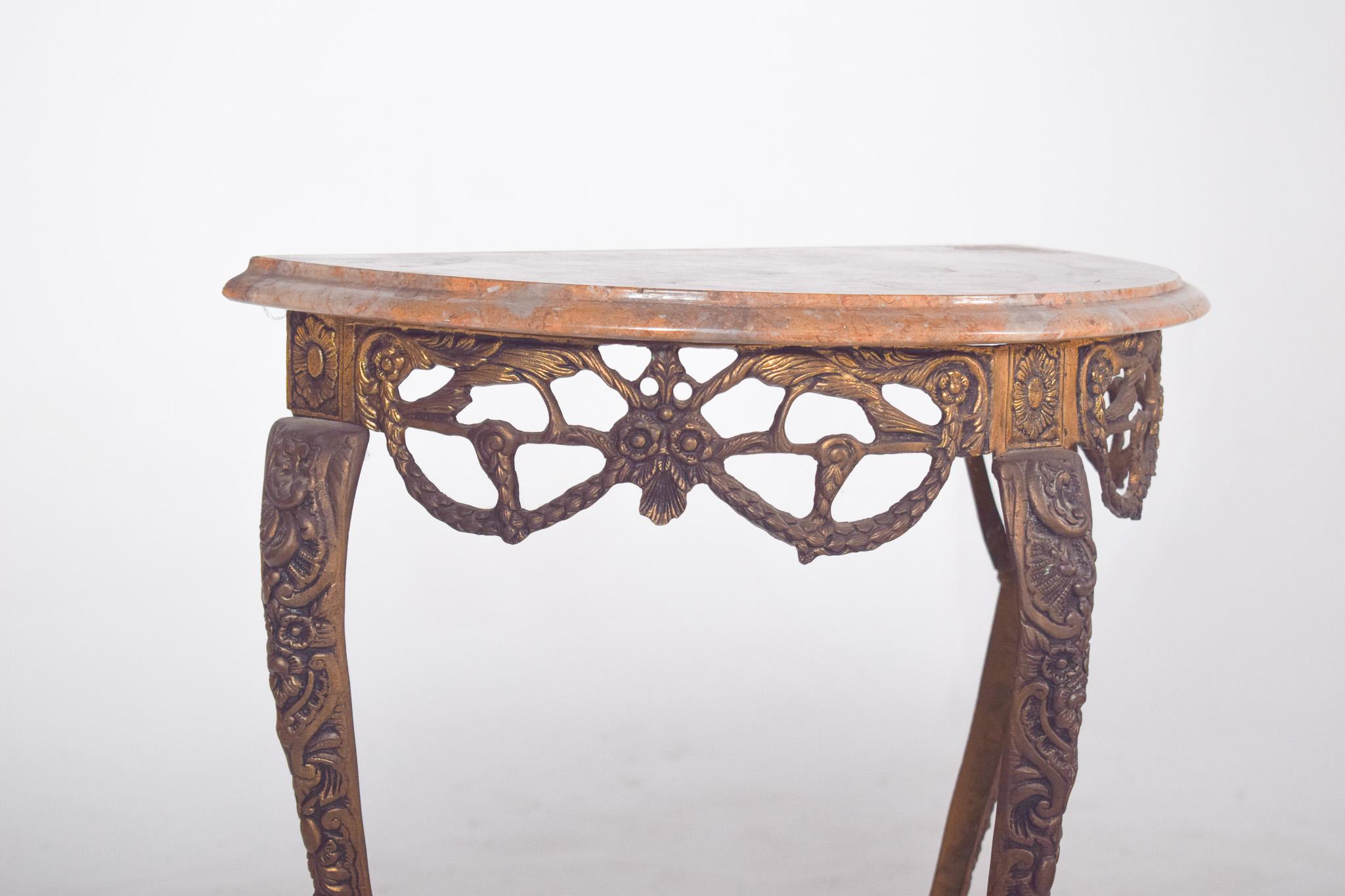 Mid-20th Century Portuguese Rustic Half-moon Table with Marble Top For Sale