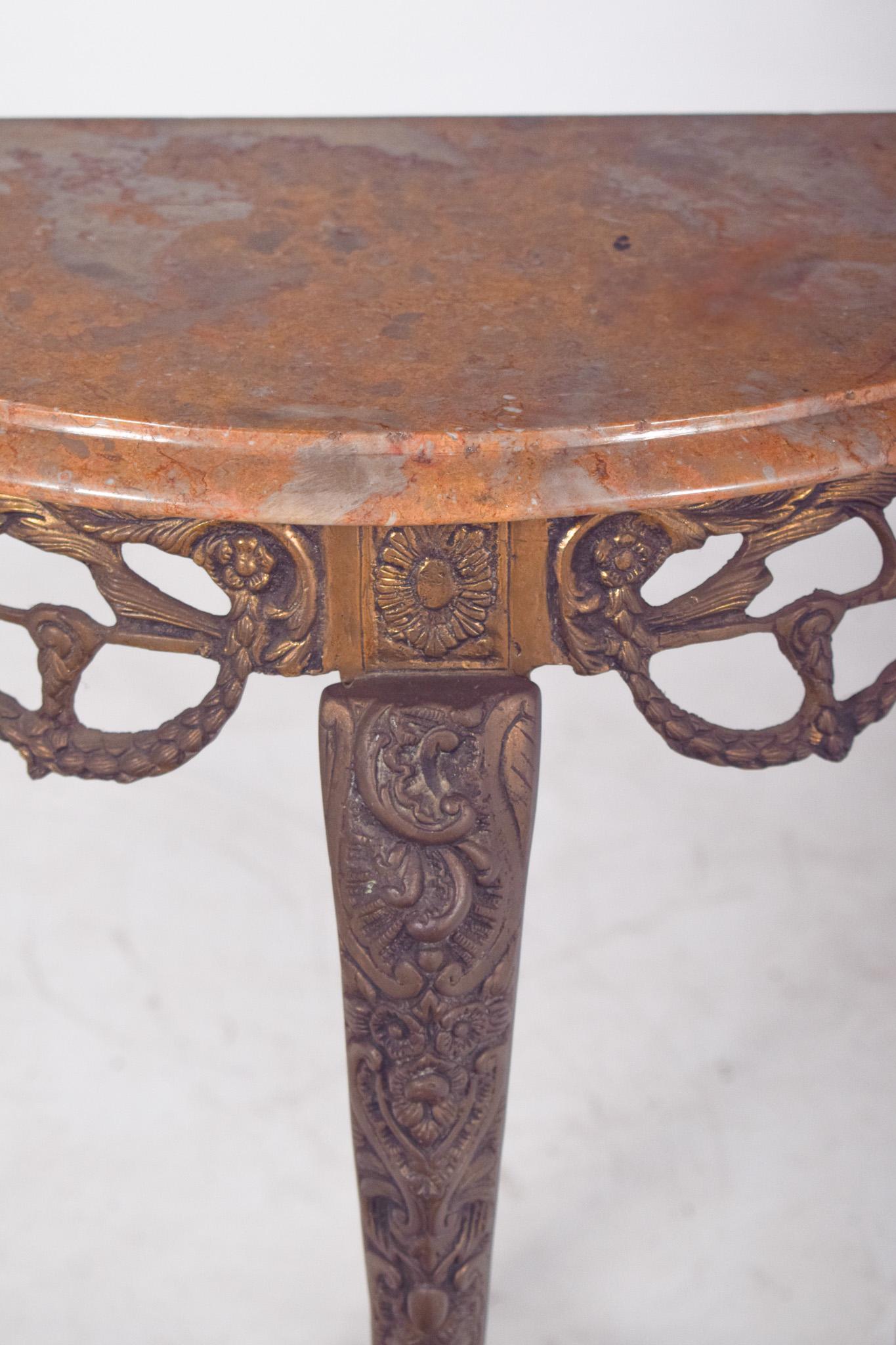 Portuguese Rustic Half-moon Table with Marble Top For Sale 2