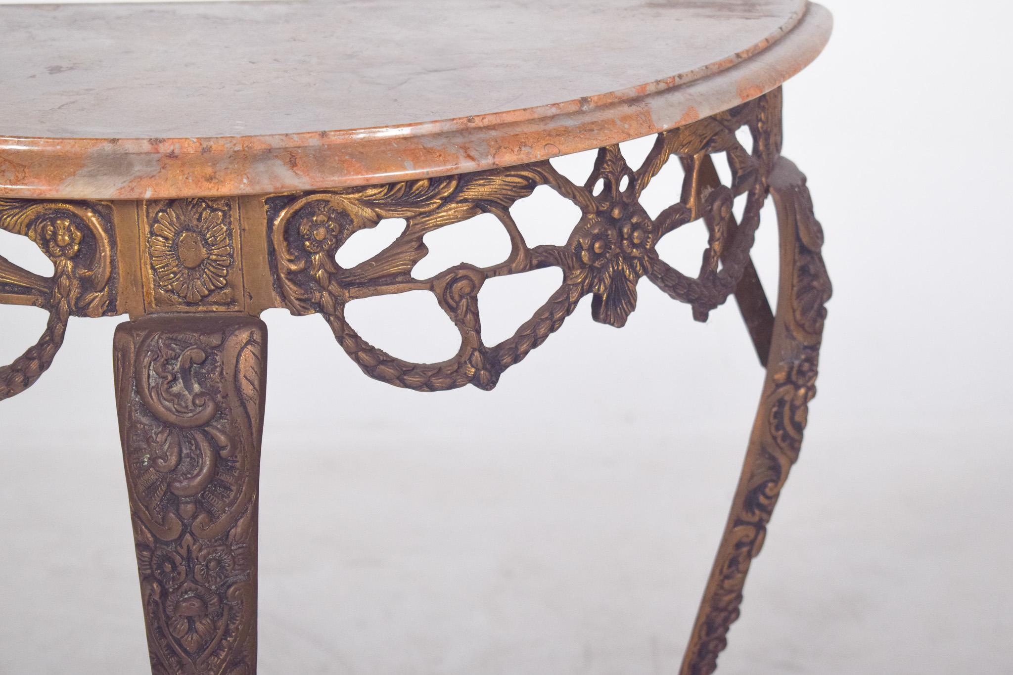 Portuguese Rustic Half-moon Table with Marble Top For Sale 3