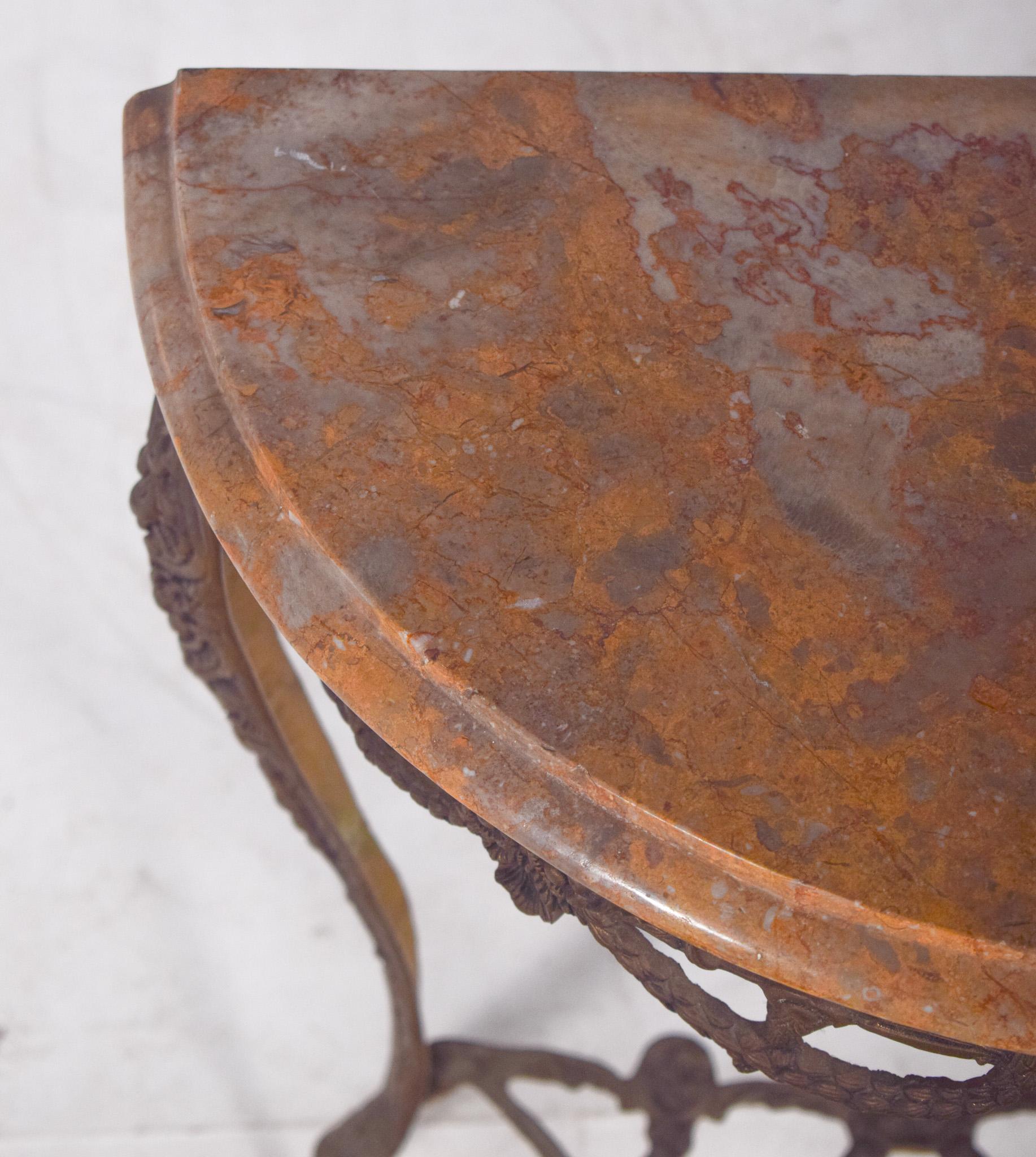 Portuguese Rustic Half-moon Table with Marble Top For Sale 4