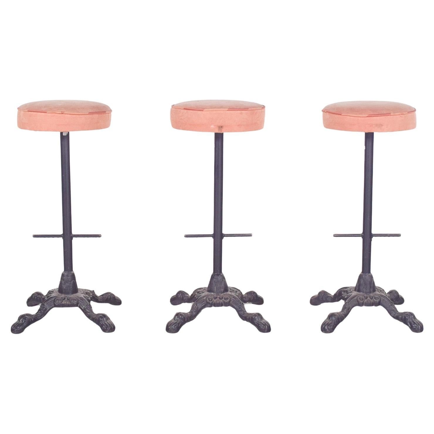 Mid-Century Three Tall Iron Bar Stools For Sale