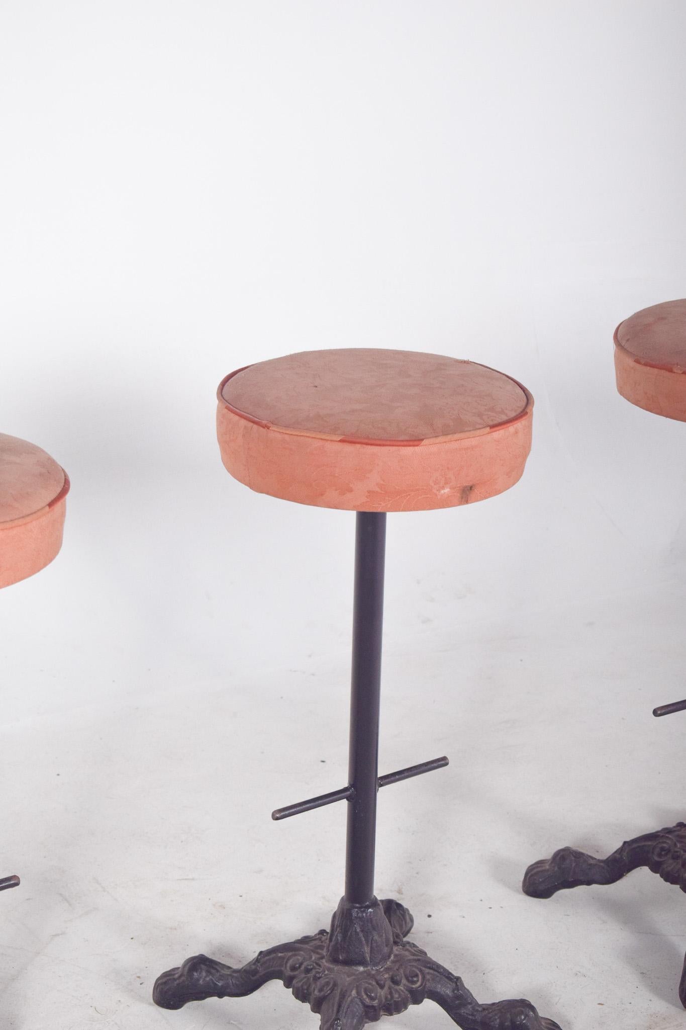 Danish Mid-Century Three Tall Iron Bar Stools For Sale