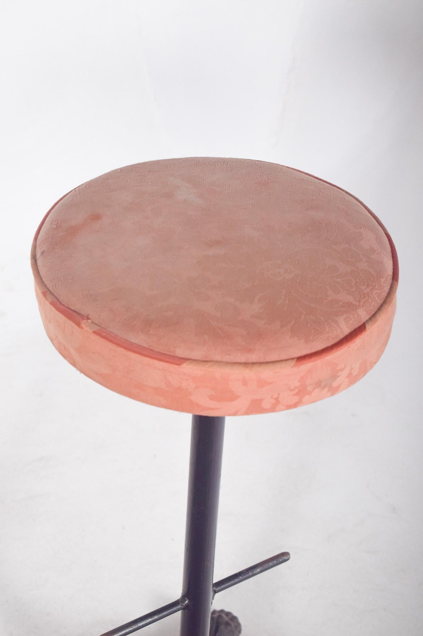 Fabric Mid-Century Three Tall Iron Bar Stools For Sale