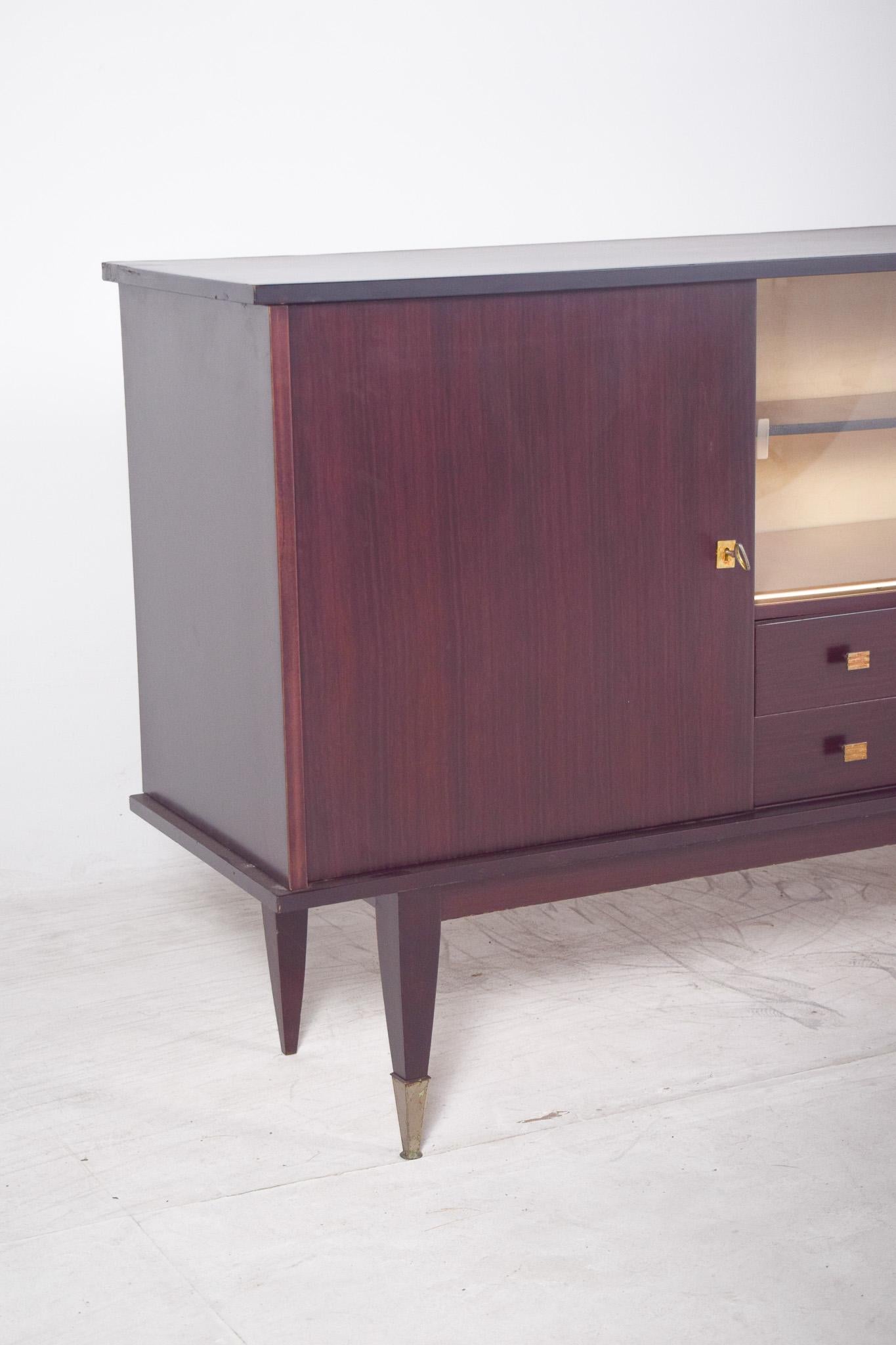 Mid-Century Modern Antique Italian Macassar Veneered Sideboard For Sale