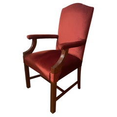 Mahogany Office Chair Or Library Chair Upholstered In Red Velvet
