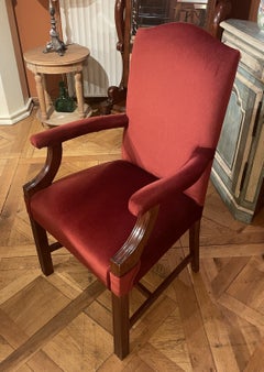 Mahogany Office Chair Or Library Chair Upholstered In Red Velvet