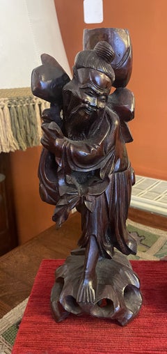 Three Chinese Sages In Carved Wood—19th Century