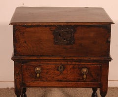 Oak Bible Box With Original Base- 17th Century
