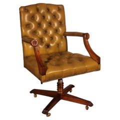 Chaise de bureau, également appelée « fauteuil de direction pivotant », en acajou et cuir