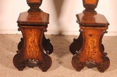 Pair Of Italian Chairs Called Escabellis In Walnut And Marquetry—19th Century