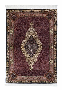 Feiner persischer Qum- Jamshidi-Teppich aus Seide im Vintage-Stil, signiert, 3'4'' x 4'11''