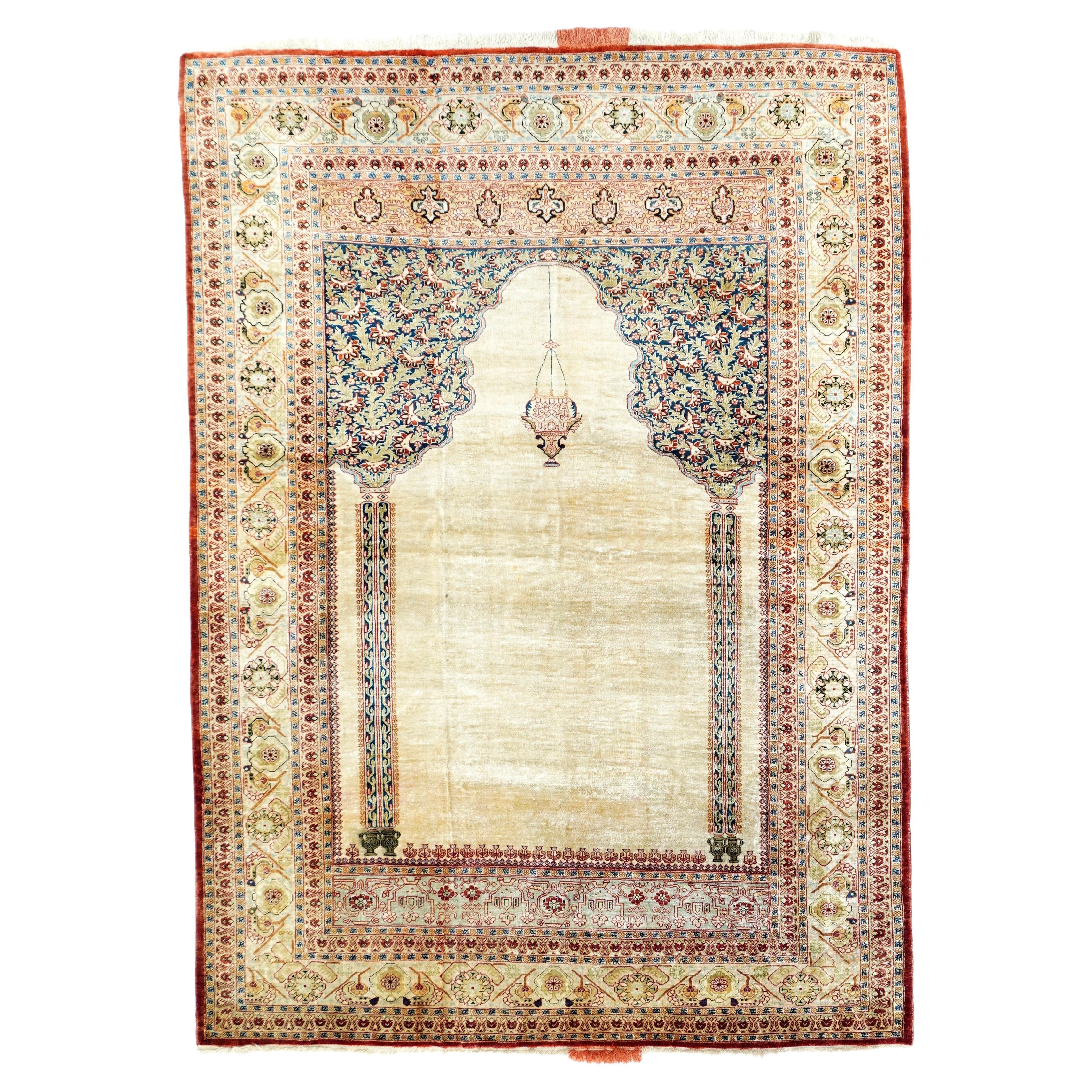 Antique Persian Silk Tabriz Area Rug For Sale