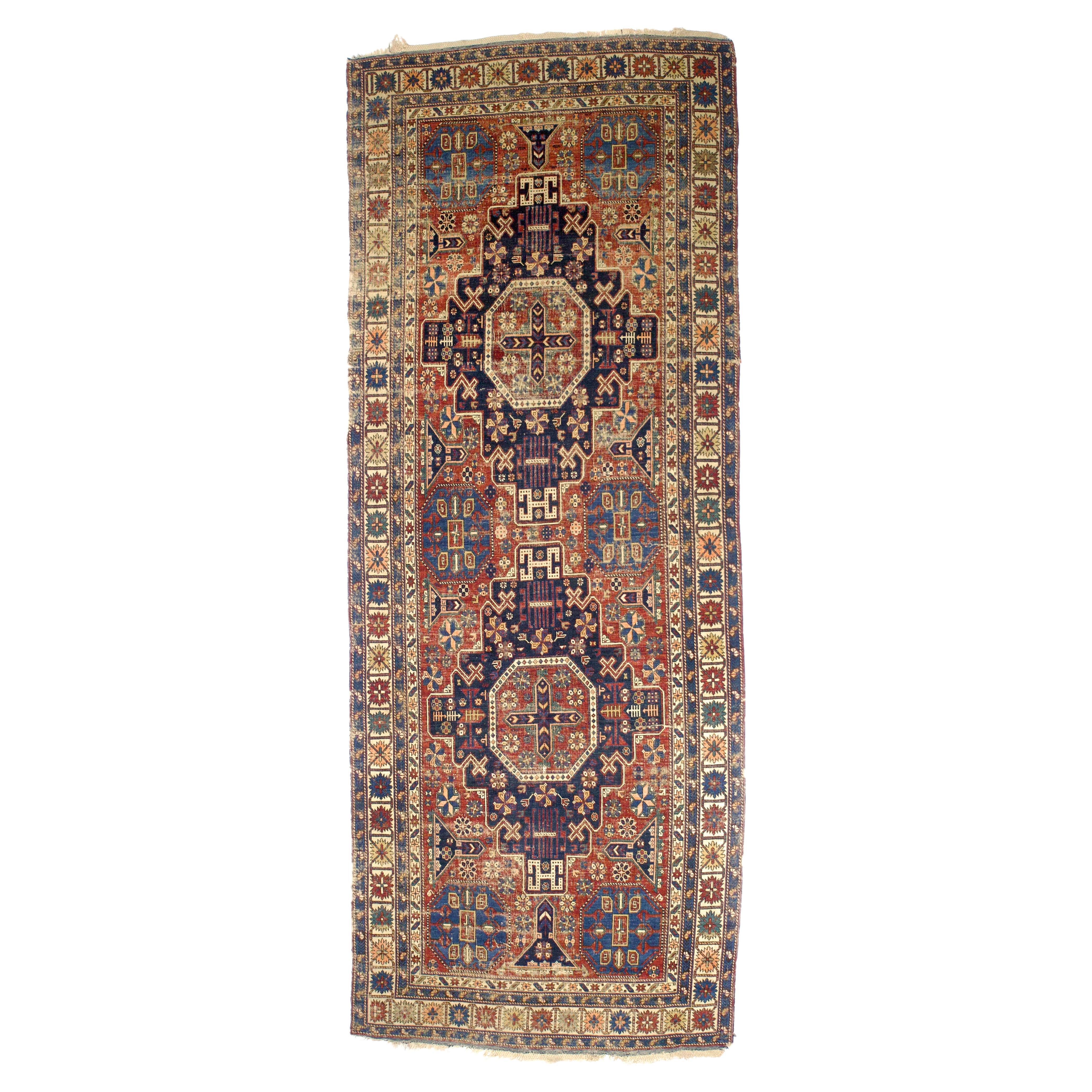 Antique Caucasian Kuba Rug 4'6" x 9’11”