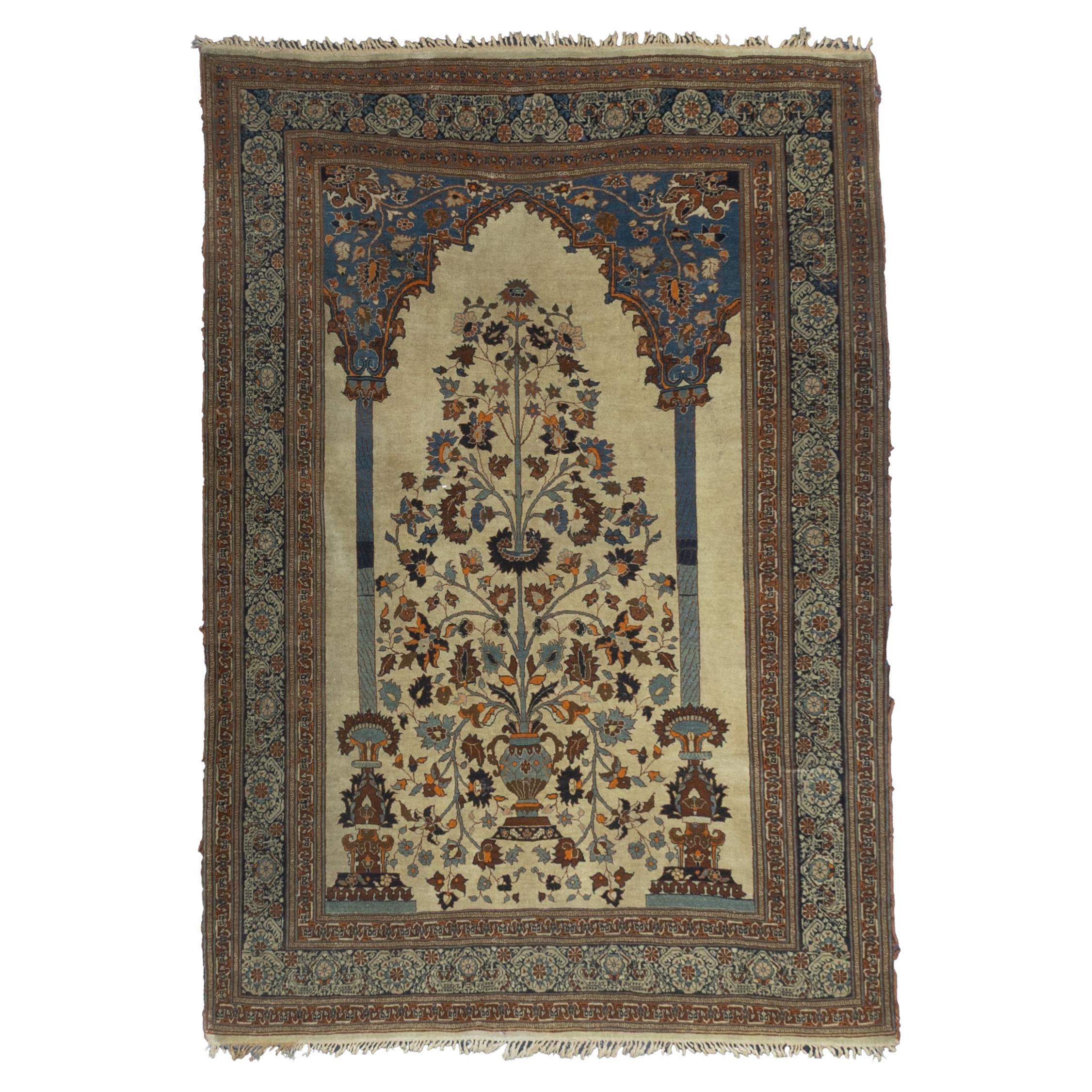 Feine antike persische Haji Jalili Tabriz Teppich 4'6" x 6'4" im Angebot