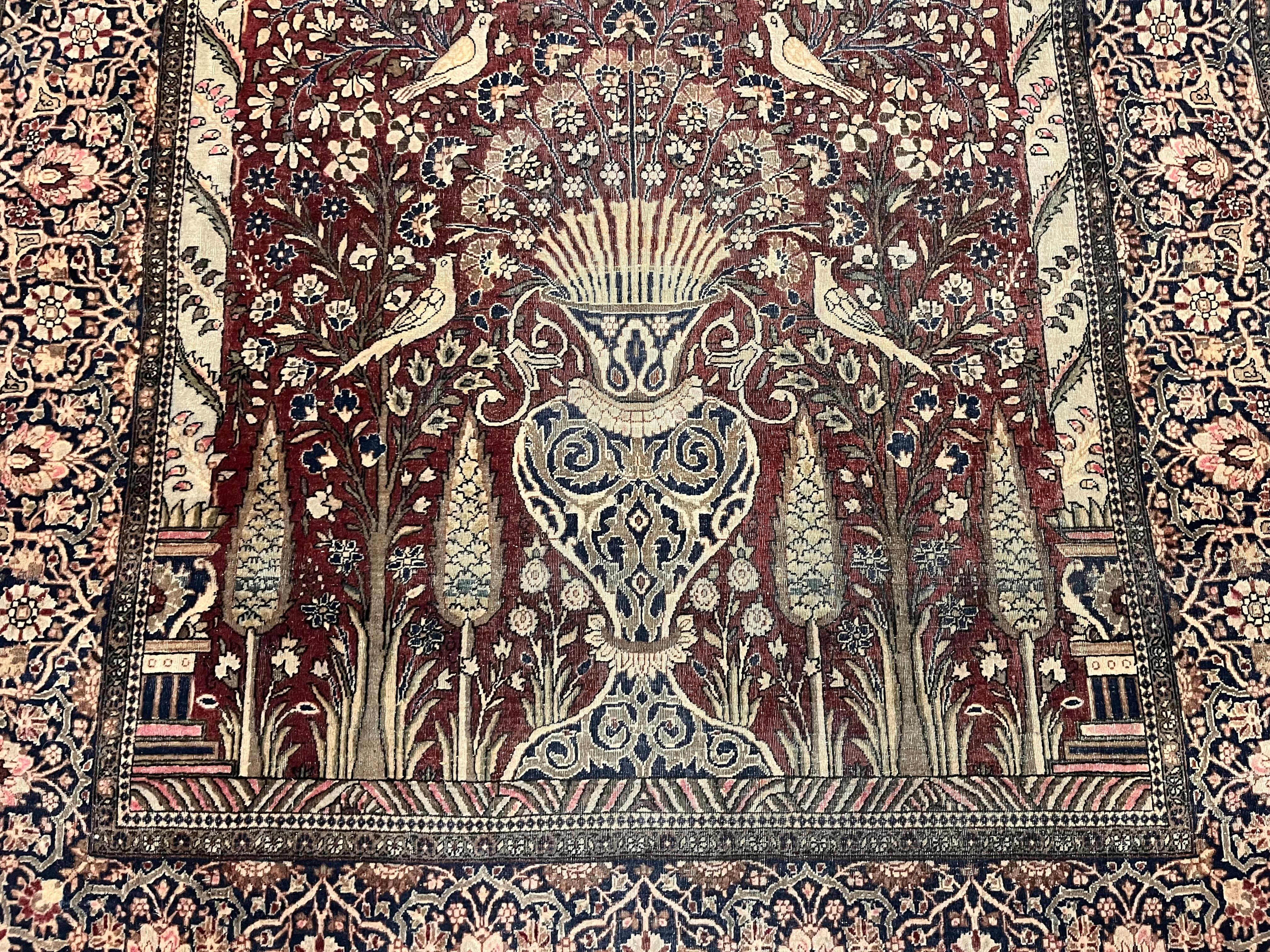 Feiner antiker persischer Mohtasham Kashan Teppich 4'0