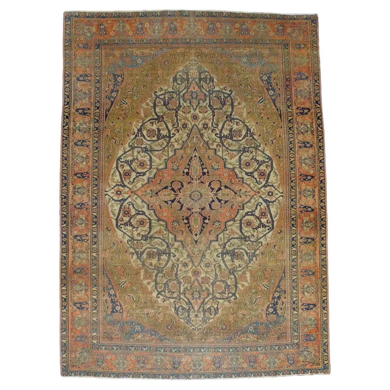 Feiner antiker persischer Mohtasham Kashan Teppich 4'7" x 6'5" im Angebot