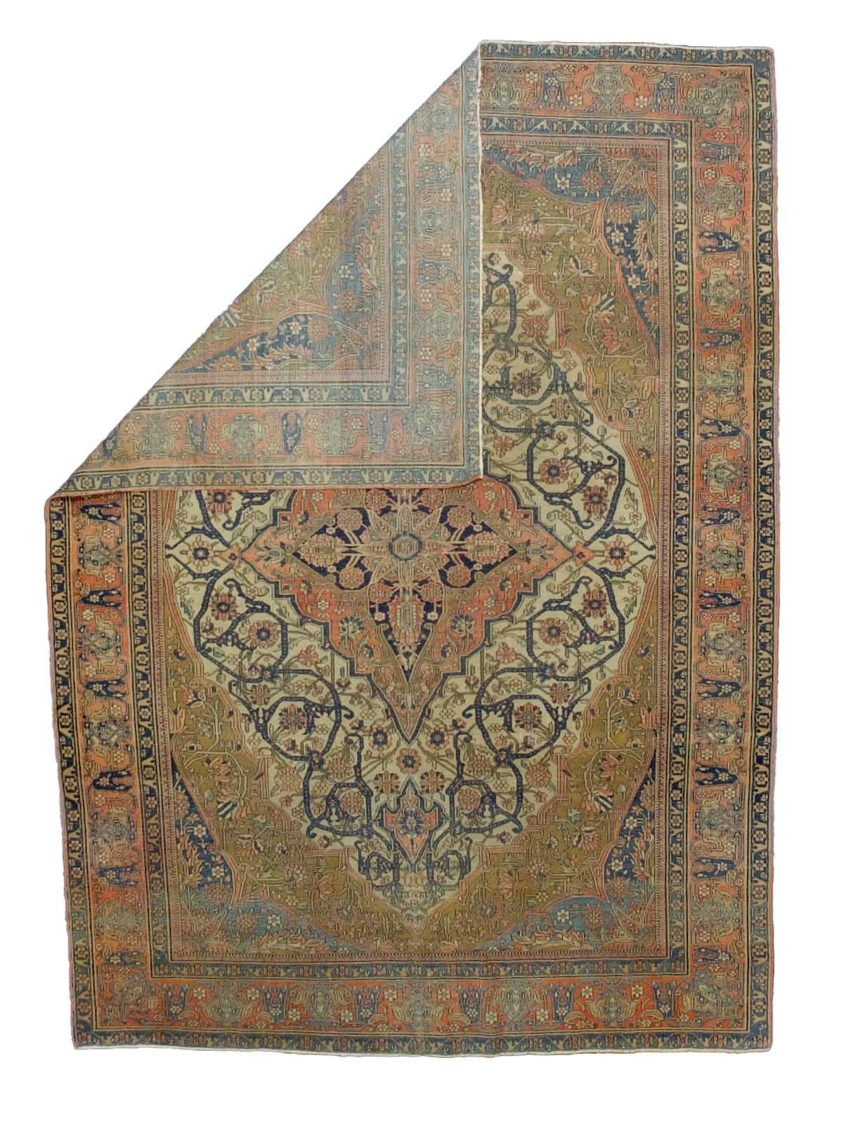 Feine antike persische Mohtasham Kashan Teppich 4'7
