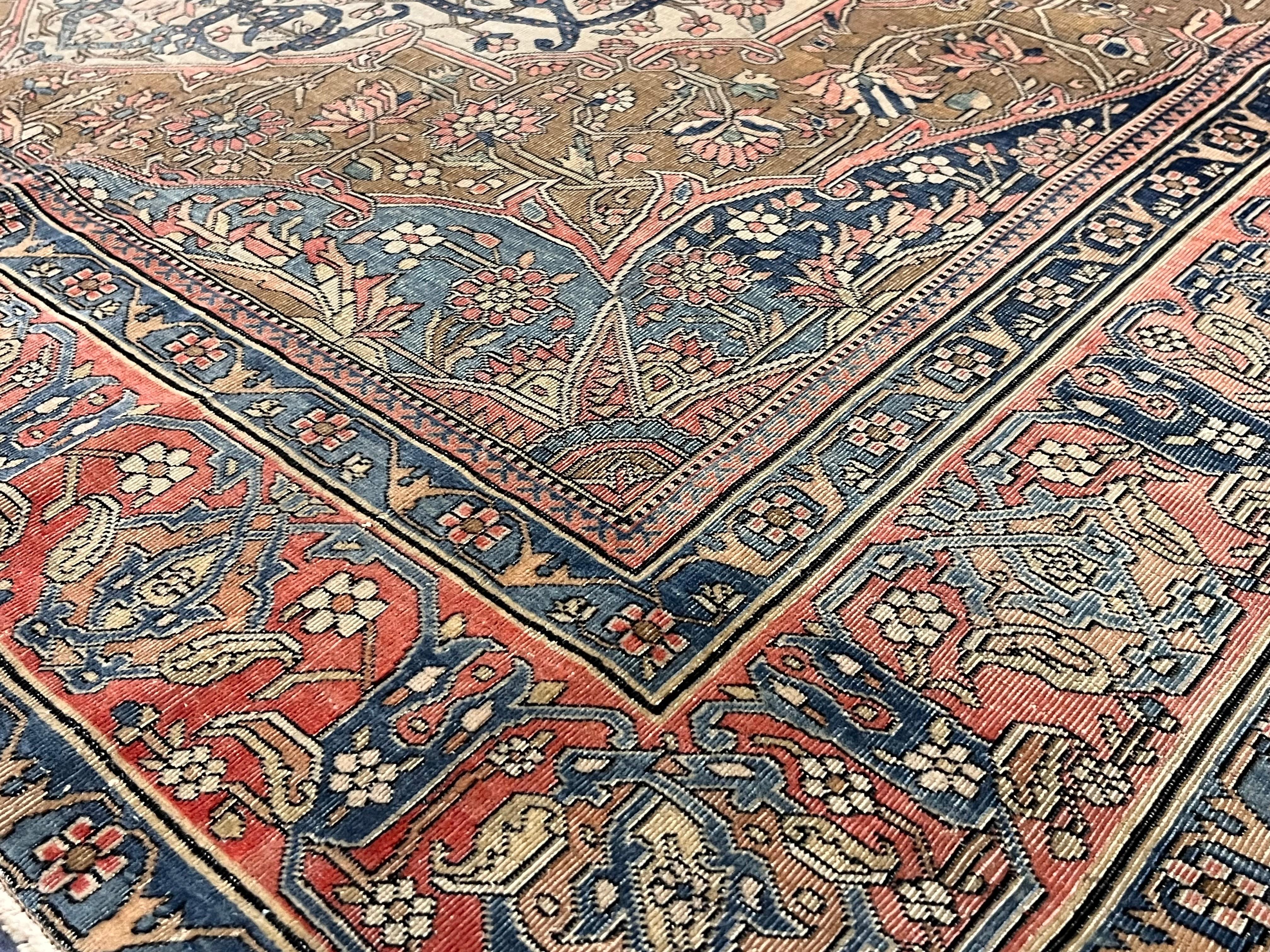Feiner antiker persischer Mohtasham Kashan Teppich 4'7