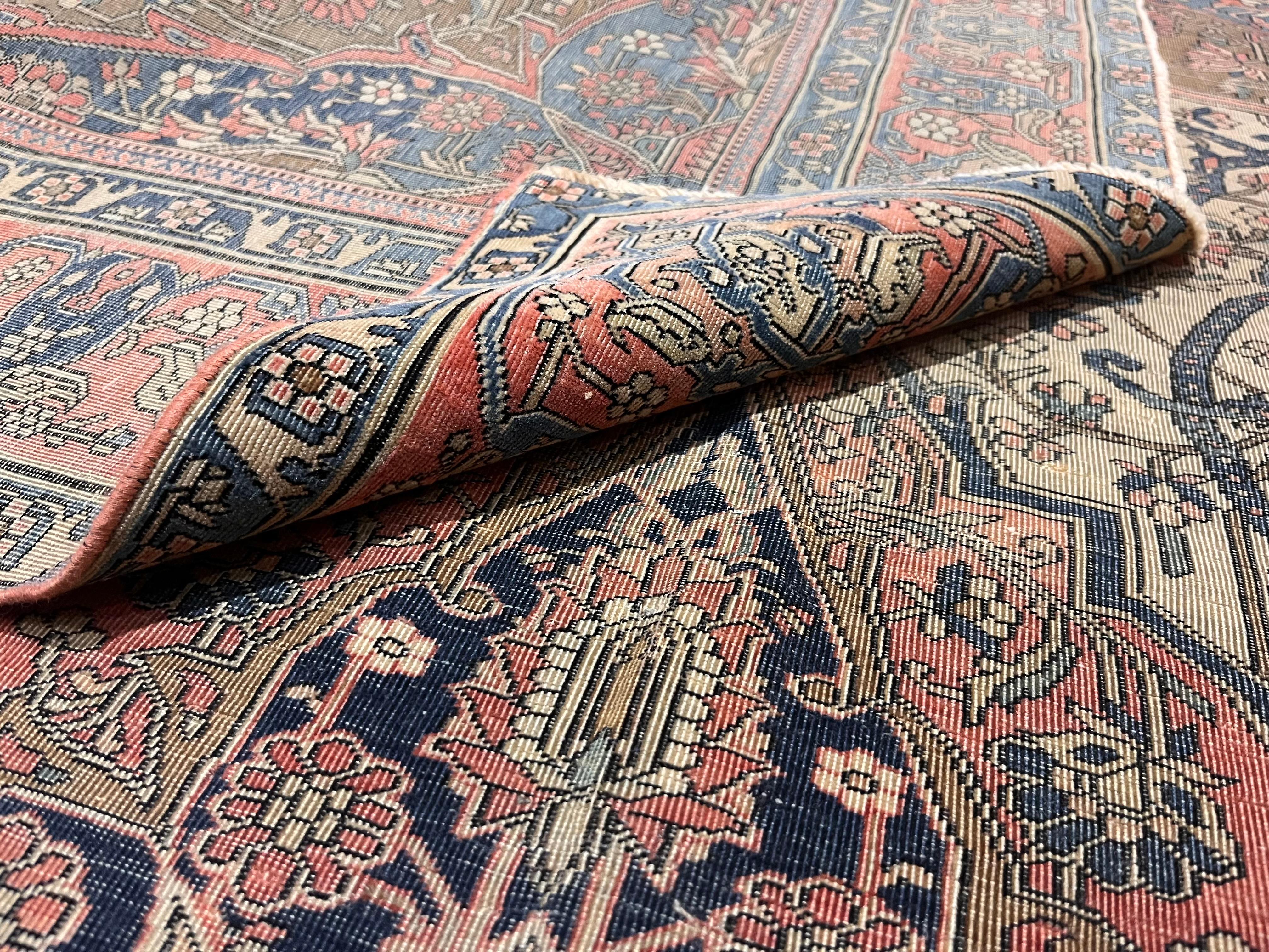 Feiner antiker persischer Mohtasham Kashan Teppich 4'7