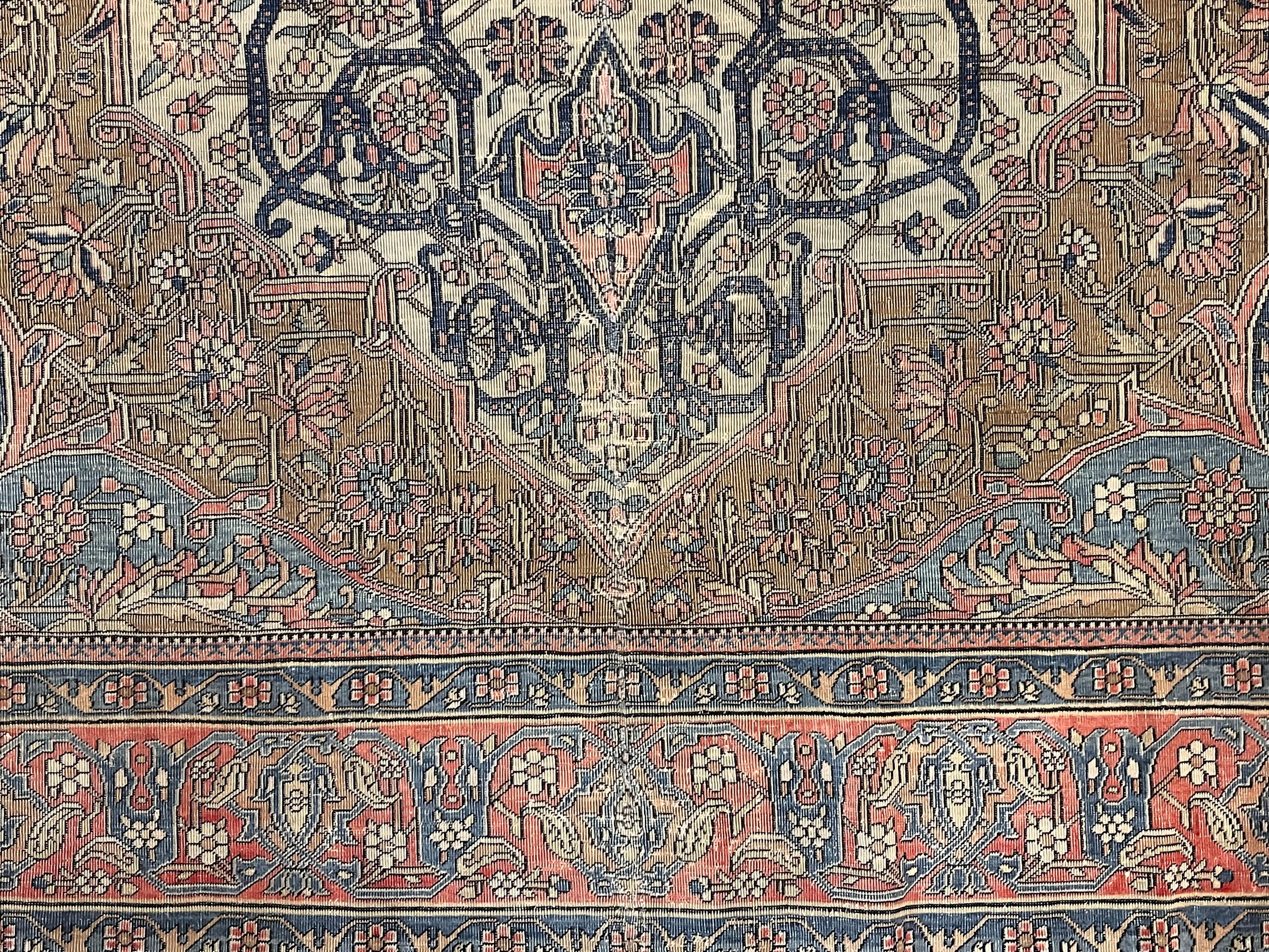 Feiner antiker persischer Mohtasham Kashan Teppich 4'7