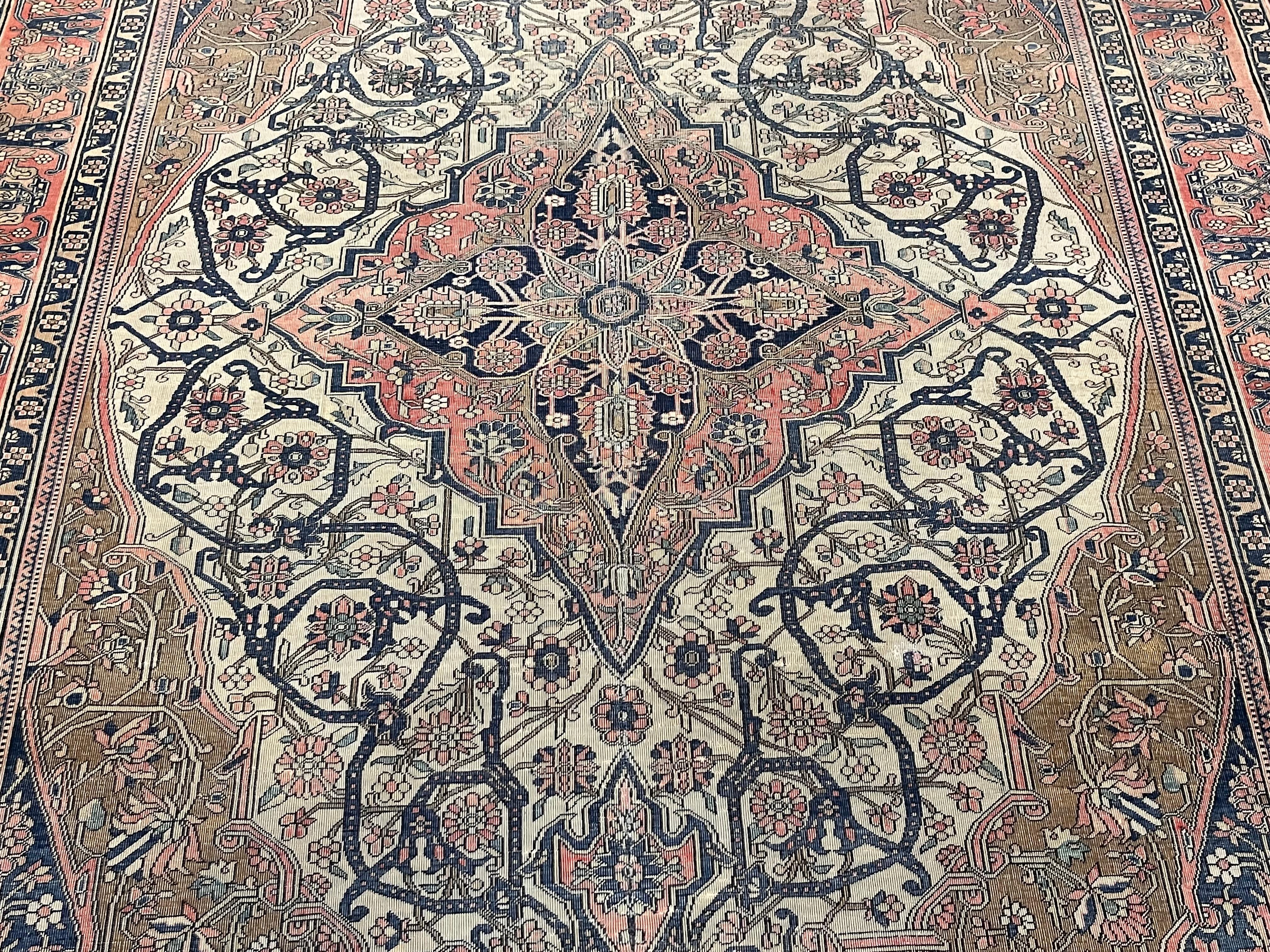 Feiner antiker persischer Mohtasham Kashan Teppich 4'7