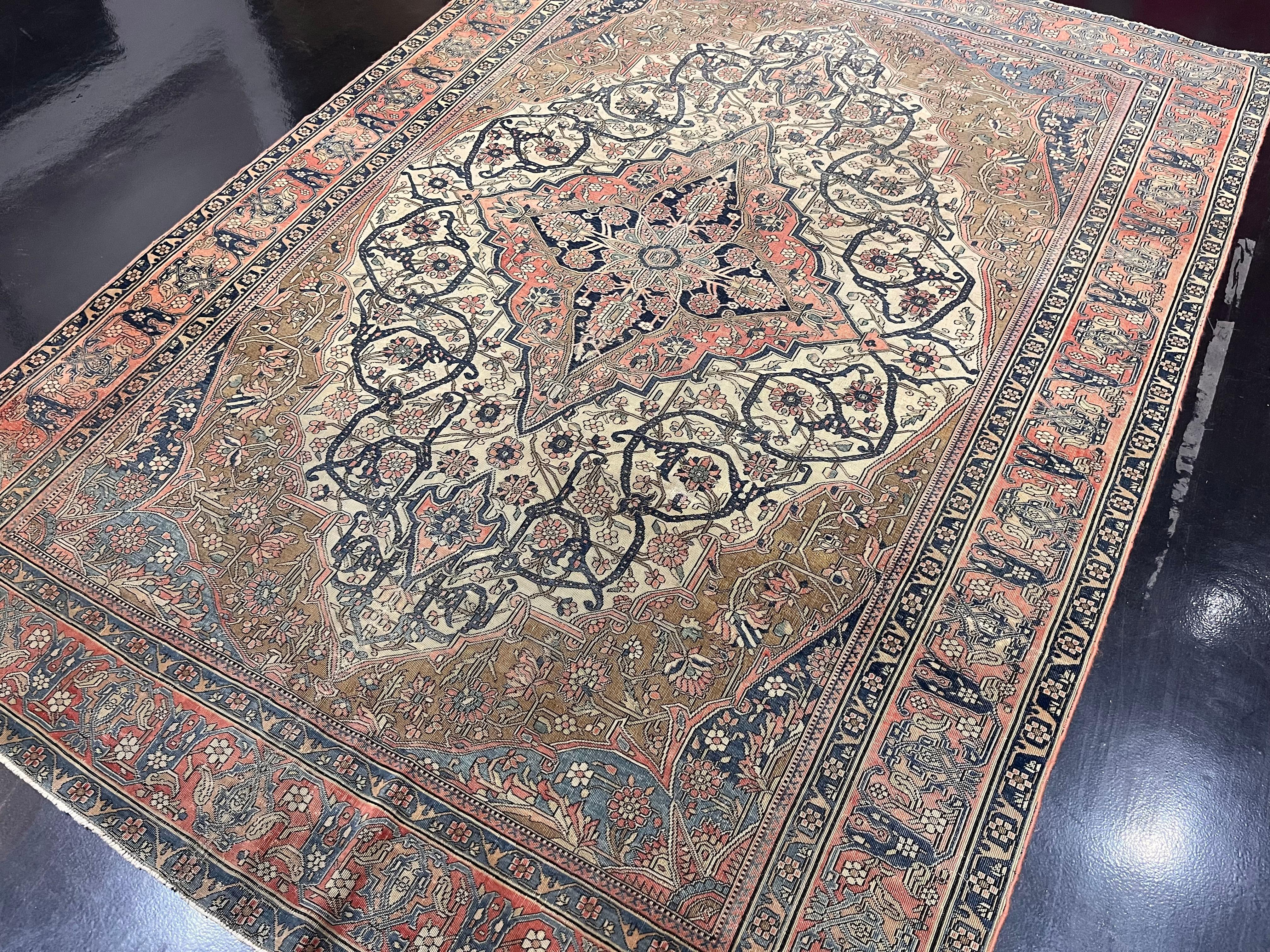 Feiner antiker persischer Mohtasham Kashan Teppich 4'7