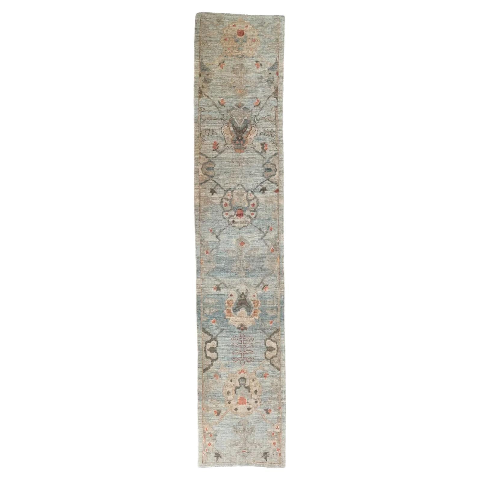 Turkey Long Runner Rug Circa 1990 - Oushak Design - blue Ivory For Sale