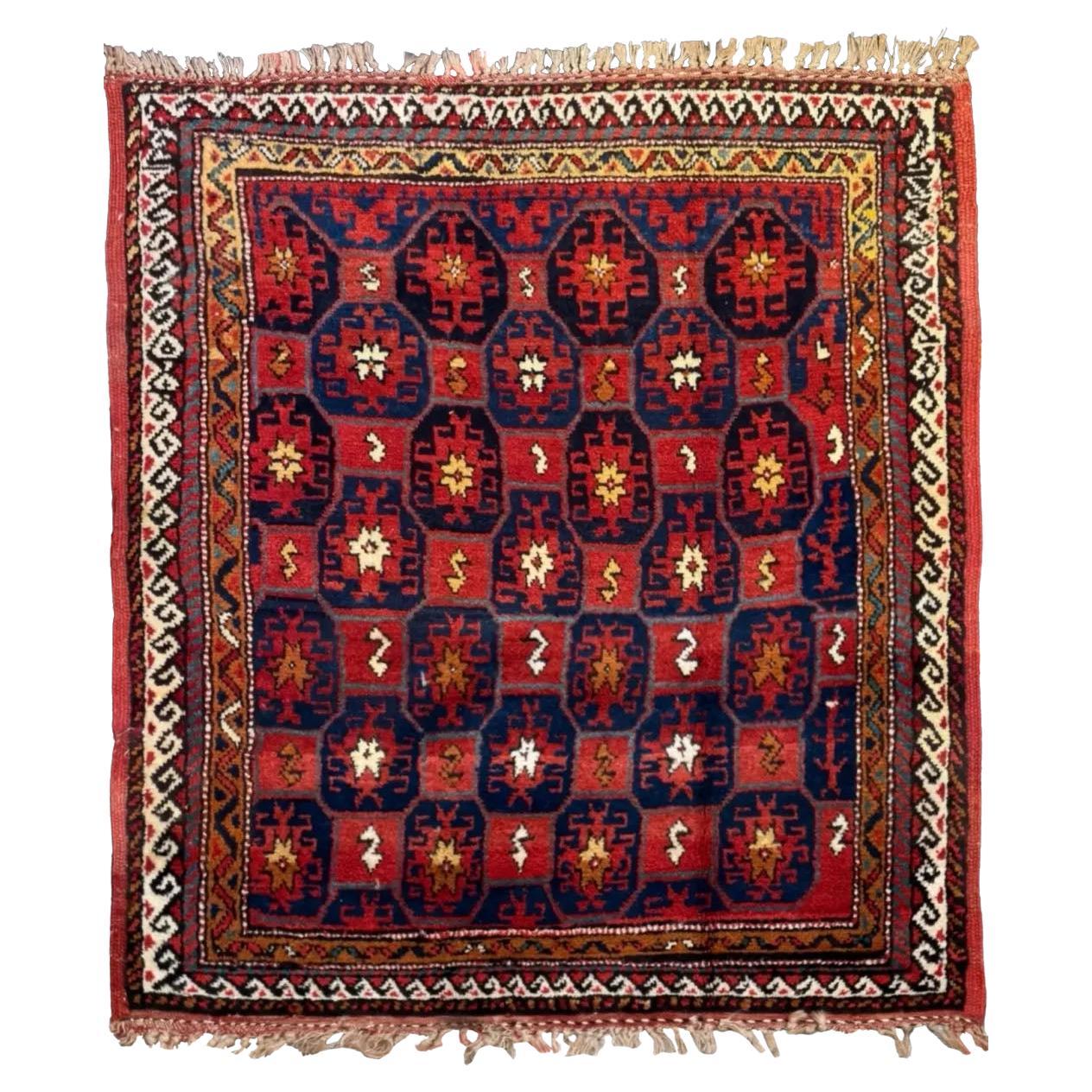 Persian Kurdish Area Rugs - Navy & Red Design