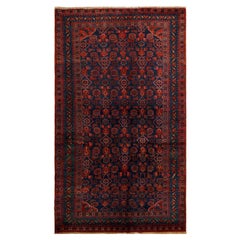 Persian Bijar Small Rug Circa 1910 -  Navy Blue Red Yellow