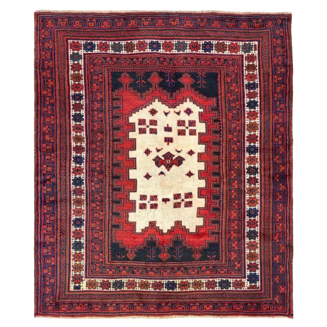 Petit tapis persan Sirjan Circa 1910 - Laine Noir Ivoire Rouge 71573