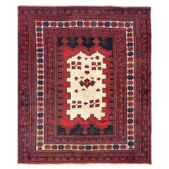Petit tapis persan Sirjan Circa 1910 - Laine Noir Ivoire Rouge 71573