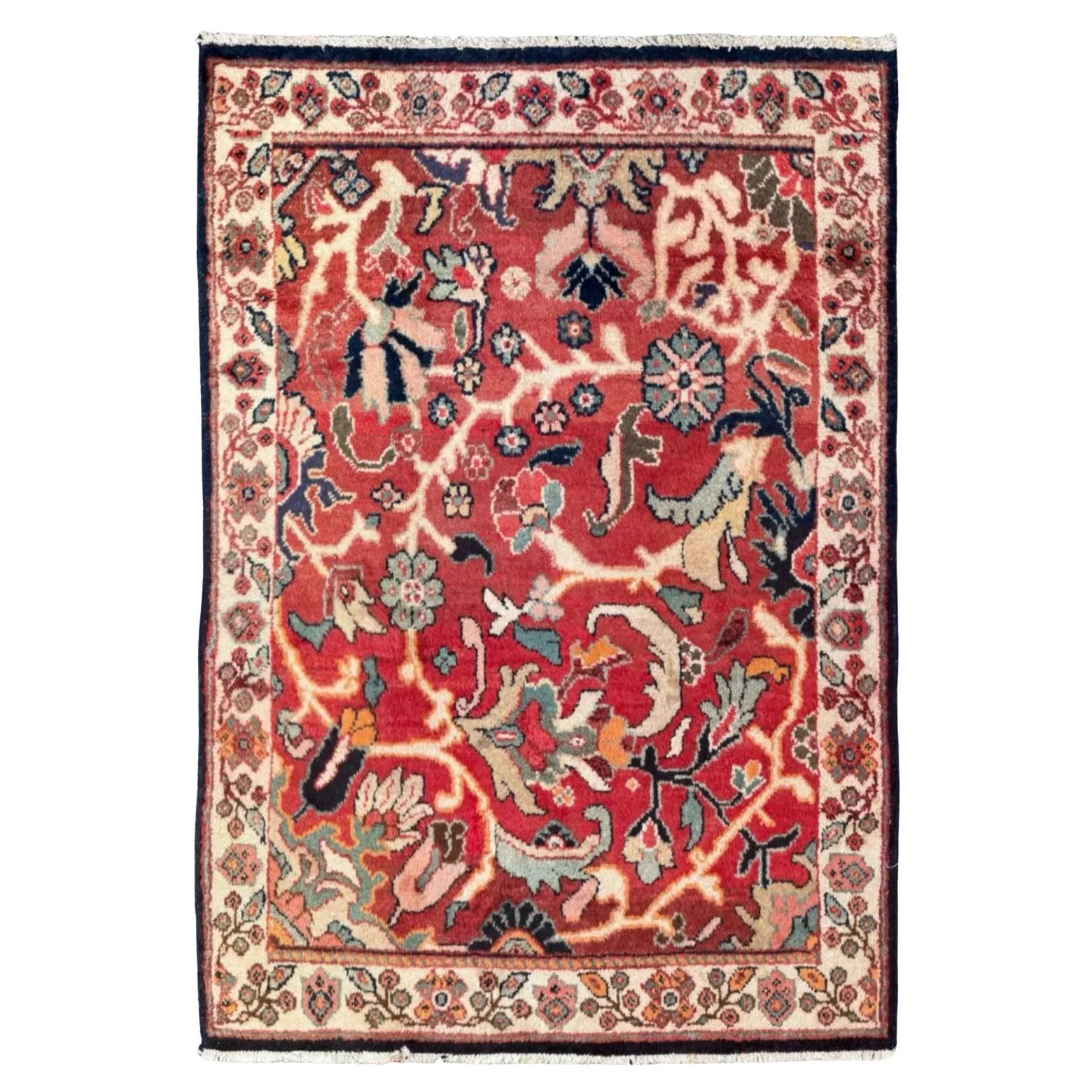 Alfombra Persa Mahal Pequeña - Lana Marfil Rojo 72175