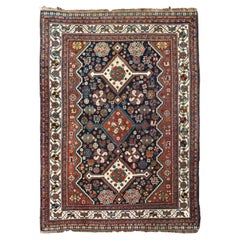 Alfombra Persa Shiraz Pequeña Circa 1940 - Lana Marfil Azul Marino Rojo 72764