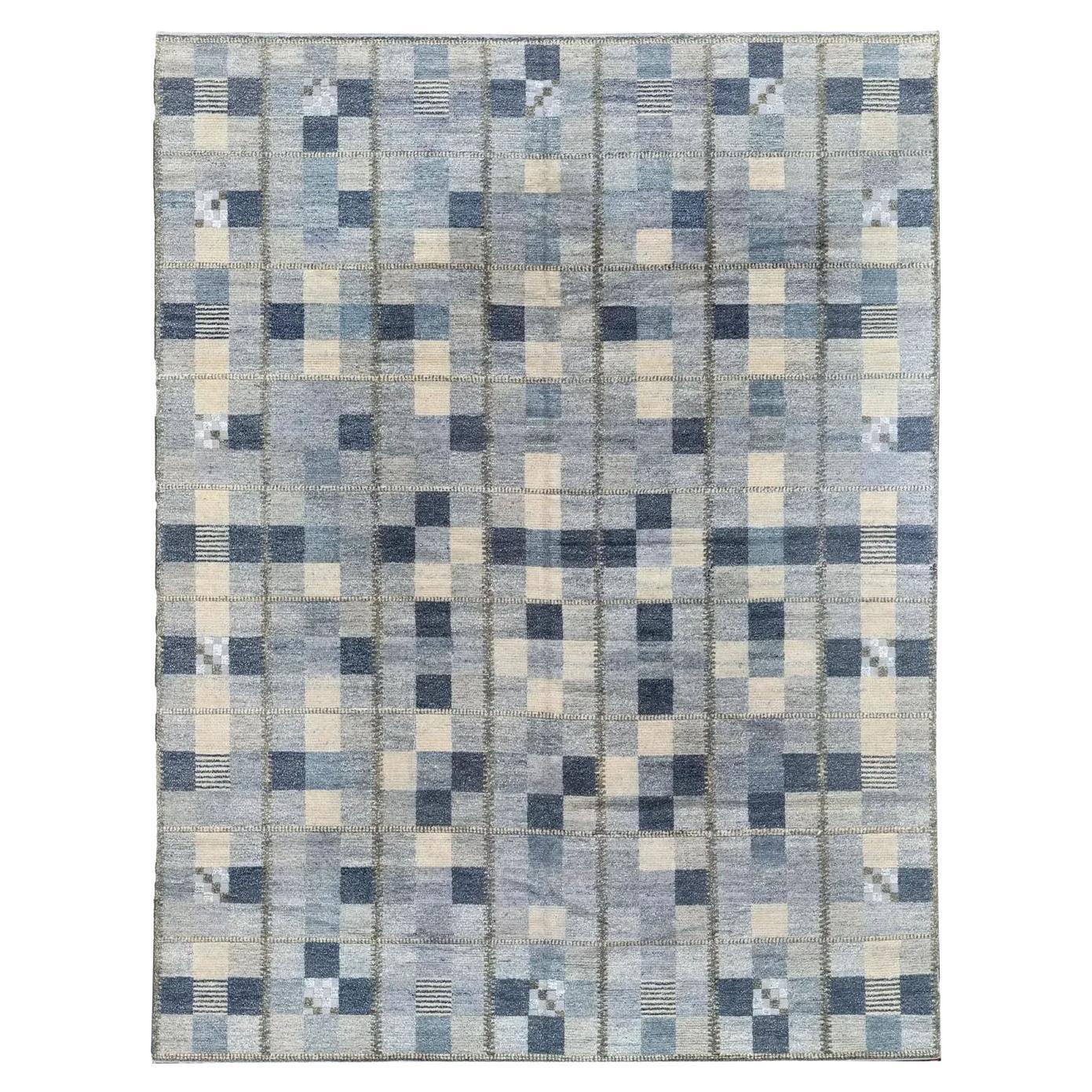India Scandinavian Over Size Rug Circa 1990 - Wool Gray Ivory Design - 92614