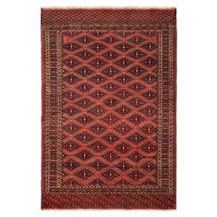 Used Persian Turkeman Small Rug Circa 1910 - Wool Black Ivory Red Design