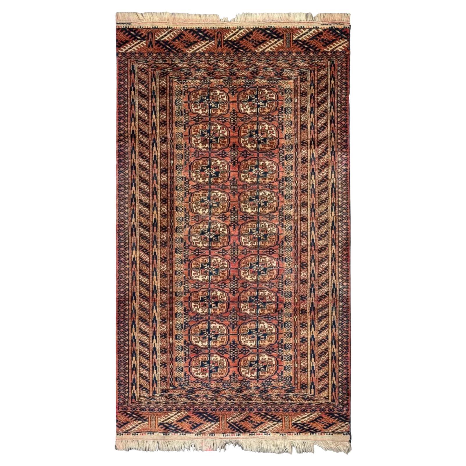 Persian Turkeman Small Rug Circa 1910 - Wool Black Pink Yellow Design