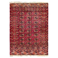 Persian Turkeman Small Rug - Ivory Navy Blue Red Design