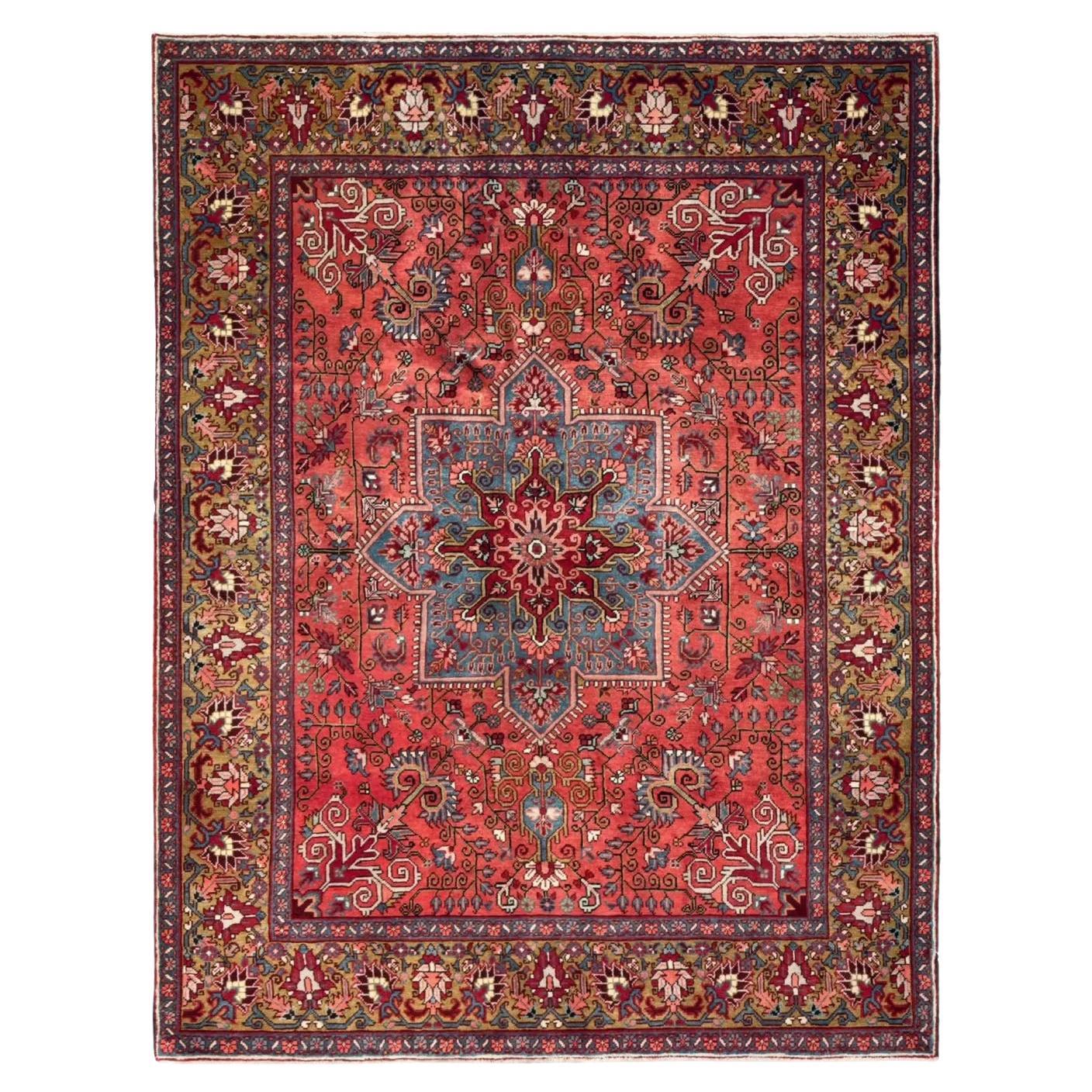 Persian Area Rug - Wool Red - Heriz Design For Sale