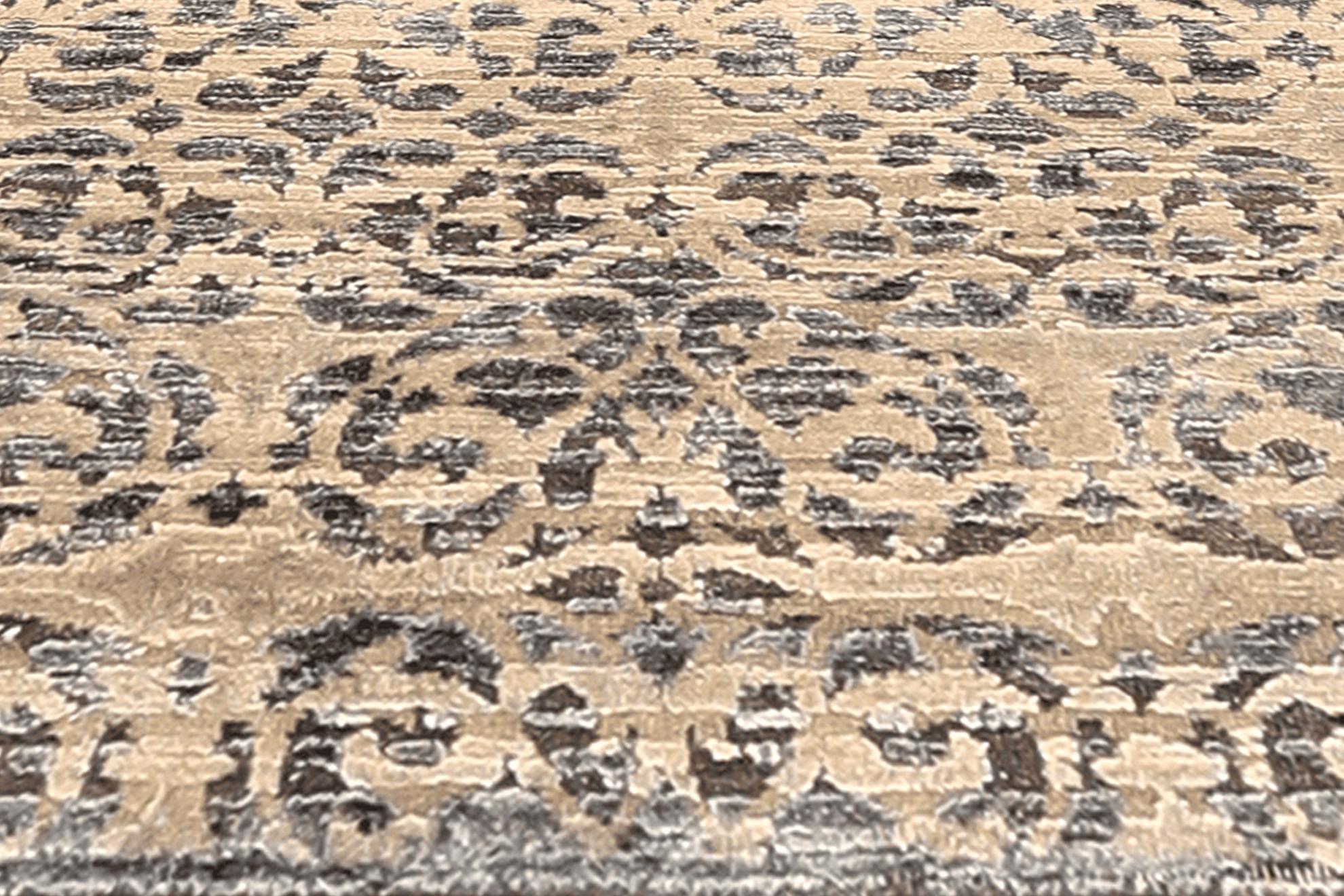 India Modern Runner Rug - Wool Brown Ivory Design - 94211 (Indisch) im Angebot